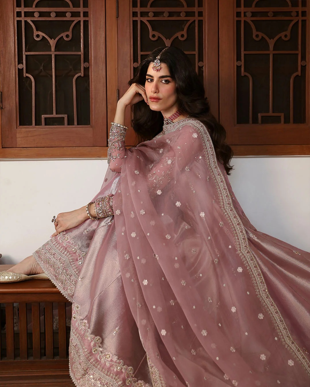 Halina - Faiza Saqlain Pakistani fashion outfit in pink tones.